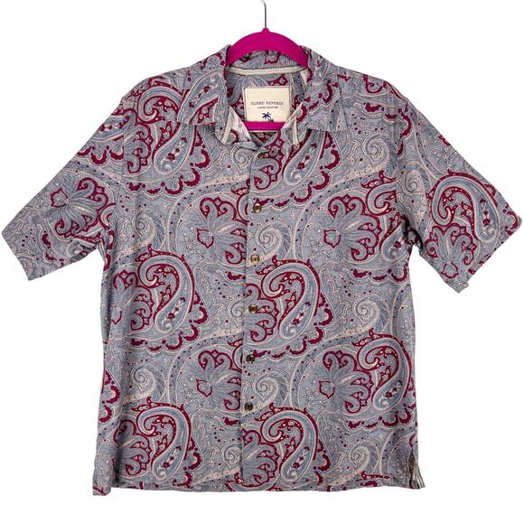 Island Republic Paisley Silk Shirt Men's Large Button Up Short Sleeve Gray Red - Picture 1 of 12